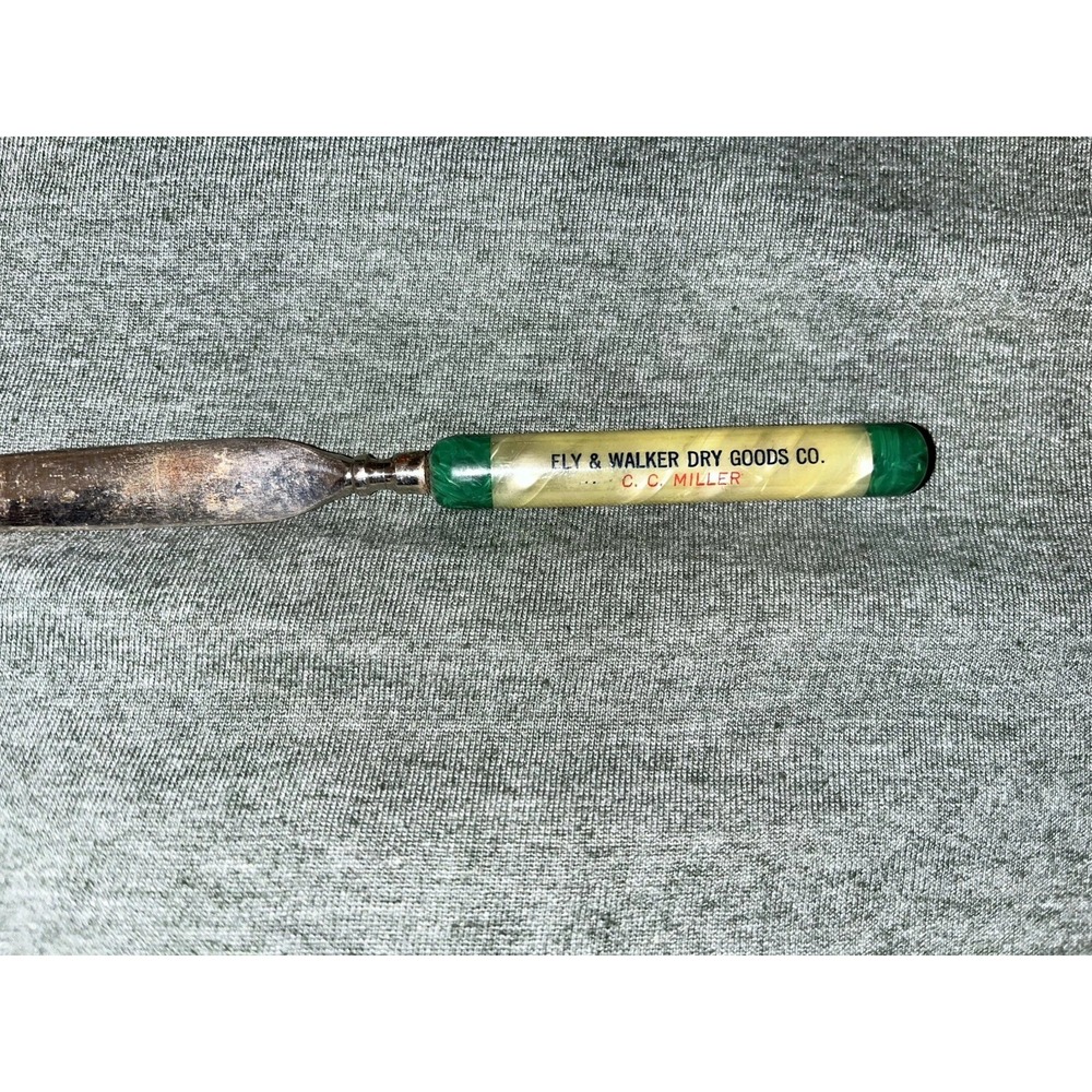 Vintage Rare Fly & Walker Dry Goods Mail Letter Opener With Round Handle White